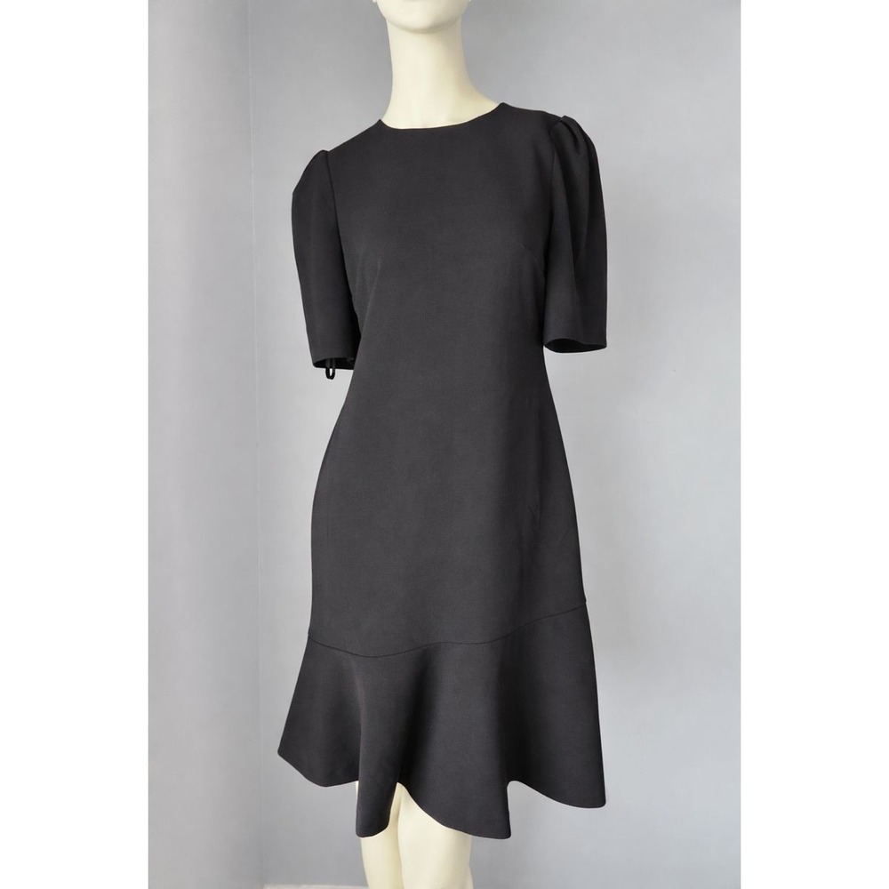 NWT Calvin Klein Women's SZ 4 Black Sheath Midi Basic CLASSIC Dress Flared Hem‎